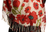 Burgundy Large Flowers On White Pashmina Feel With Tassels