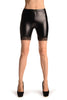 Black Wet Look Shorts With Lace Trim