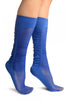 Cobalt Blue Sheer & Opaque Sides Socks Knee High
