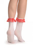 White Opaque With Red Lace Ankle Hight Socks 60 Den