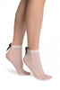 White Opaque With Black Satin Bow Ankle High Socks 60 Den