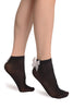 Black Opaque With White Satin Bow Ankle High Socks 60 Den