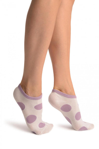 White With Large Purple Polka Dot Footies Socks