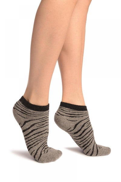 Grey Zebra Angora Footies Socks