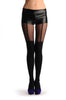 Black Faux Stockings With Silver Lurex Top & Suspender Belt