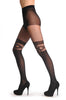 Black Faux Suspender Stocking With Floral Top 40 Den