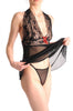 Black Sheer With V Neck Black Lace Red Bow & Matching Brief Set