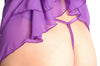 Sheer Purple Babydoll With Lace Top Satin Bow & Matching Brief Set