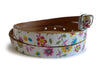Colourful Daisies On White Real Leather Rustic Look Women Belt