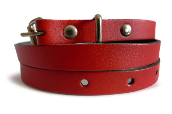 Plain Red Real Leather Women Belt