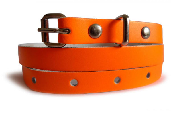 Neon Orange Real Leather Women Belt