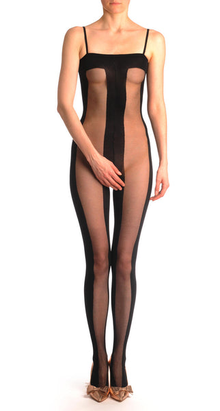 Opaque & Transparent Wide Vertical Stripes Bodystocking