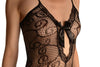 Double Net Bodystoking With Lace Trim Cut Out Front Panel & Bow