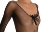 Black Suspender Bodystocking With Sleeves & Satin Bow