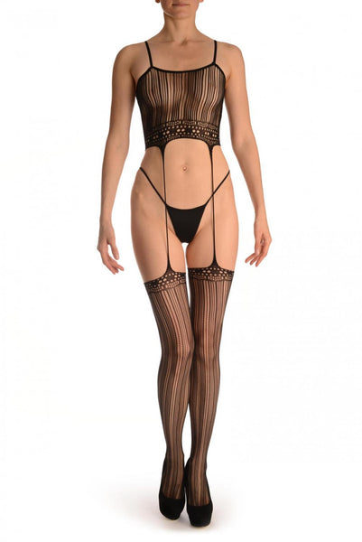 Black Burlesque Bodystocking With Attached Stockings