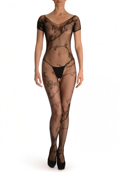 Black With Large Flowers All Over Bodystocking