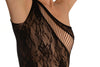 Black One Shoulder Floral Mesh Mini Dress (Bodystocking)