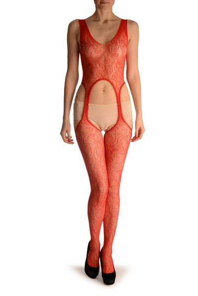 Red Paisley Lace Bodystocking
