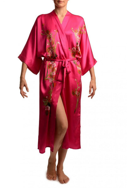 Pink With Sakura Bloom Luxurious Silk Dressing Gown (Robe)