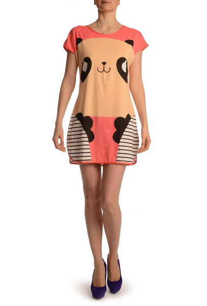 Smiling Panda On Coral Pink Lightweight Dress
