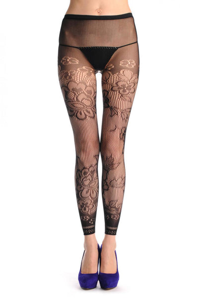 Violett Flower With Lace Trim Footless Fishnet