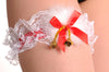 Christmas White Garter With Red Bow Gold Bells & Feathers