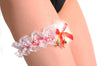 Christmas White Garter With Red Bow Gold Bells & Feathers