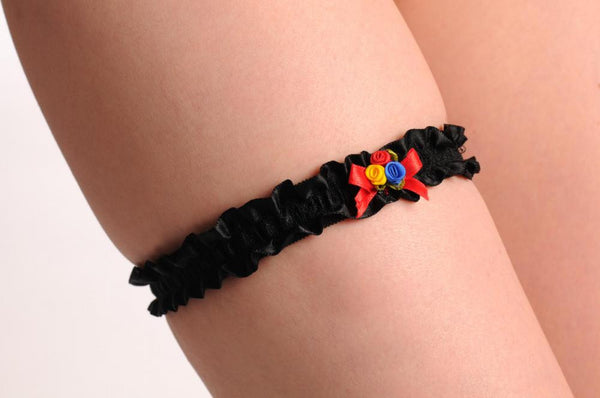 Black With Blue Red & Yellow Satin Flowers & Bow