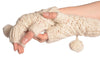 Sand White Knitted Fingerless Mittens With Pompons
