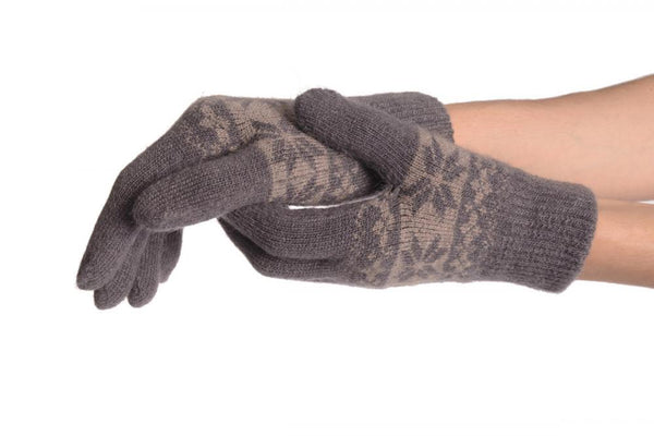 Angora Slate Grey Fair Isle Knitted Gloves