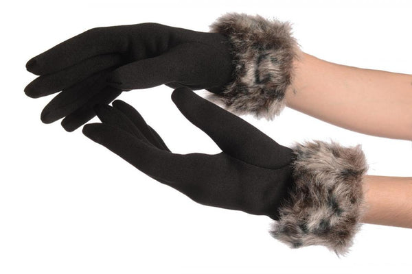 Black With Grey Faux Fur Gloves