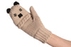 Bear Face Beige Knitted Fingerless Flip Gloves