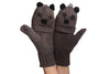 Bear Face Grey Knitted Fingerless Flip Gloves