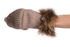 Knitted Beige Grey Fingerless Flip Gloves With Faux Fur