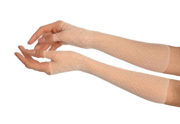 Cream Stretchy Crochet Lace Fingerless Evening Gloves