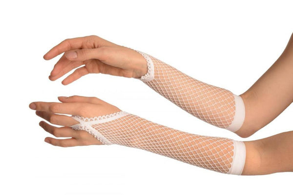 White Finger Loop Fishnet Party Gloves
