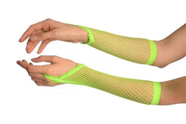 Neon Green Finger Loop Fishnet Party Gloves