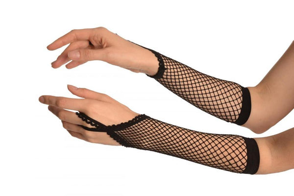 Black Finger Loop Fishnet Party Gloves
