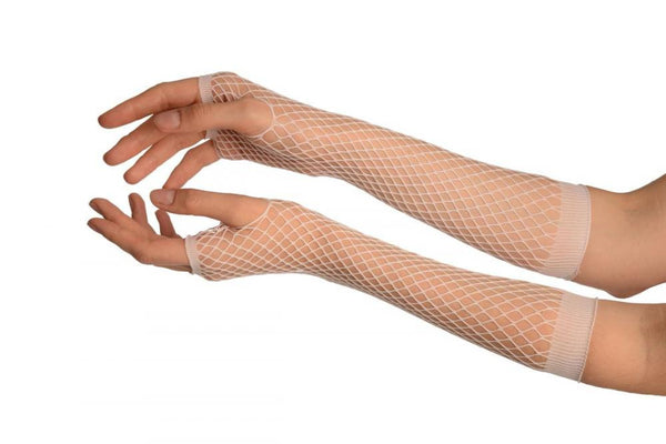 White Fishnet Fingerless Party Gloves