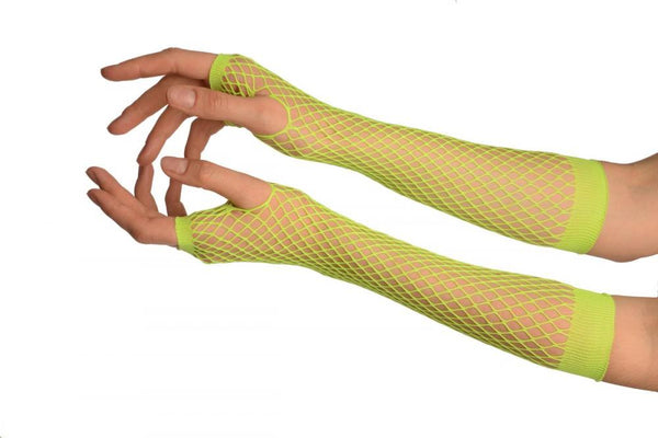 Neon Green Fishnet Fingerless Party Gloves