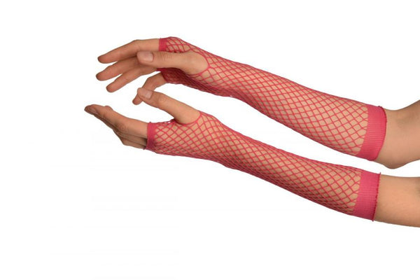 Raspberry Red Fishnet Fingerless Party Gloves