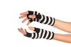 White & Black Stripes Short Fingerless Gloves