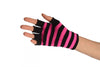 Pink & Black Stripes Short Fingerless Gloves