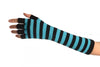 Blue & Black Stripes Fingerless Gloves