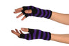 Purple & Black Stripes Short Fingerless Gloves