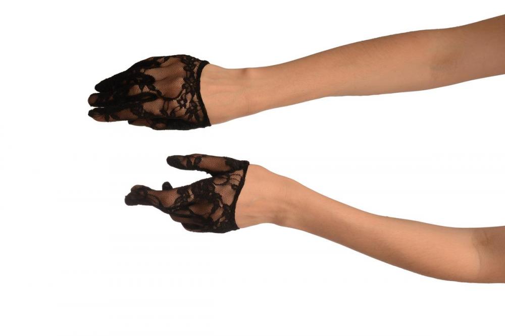 Black Floral Stretchy Lace Short Gloves