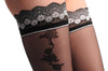Side Seam With Black Roses And Black & White Floral Silicon Garter