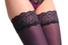 Purple Luxurious Hold Ups With Floral Silicon Lace 60 Den