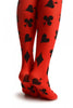 Red With Playing Card Suit Print & Black Satin Bow