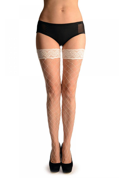 Cream Large Fishnet With Silicon Garter